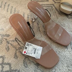 Zara Tan Heels with Clear Straps
